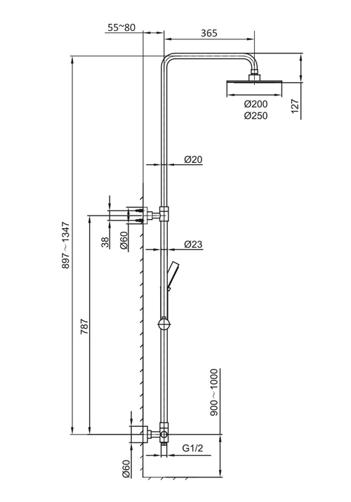 DUSJSET GRACE Ø200MM KROM