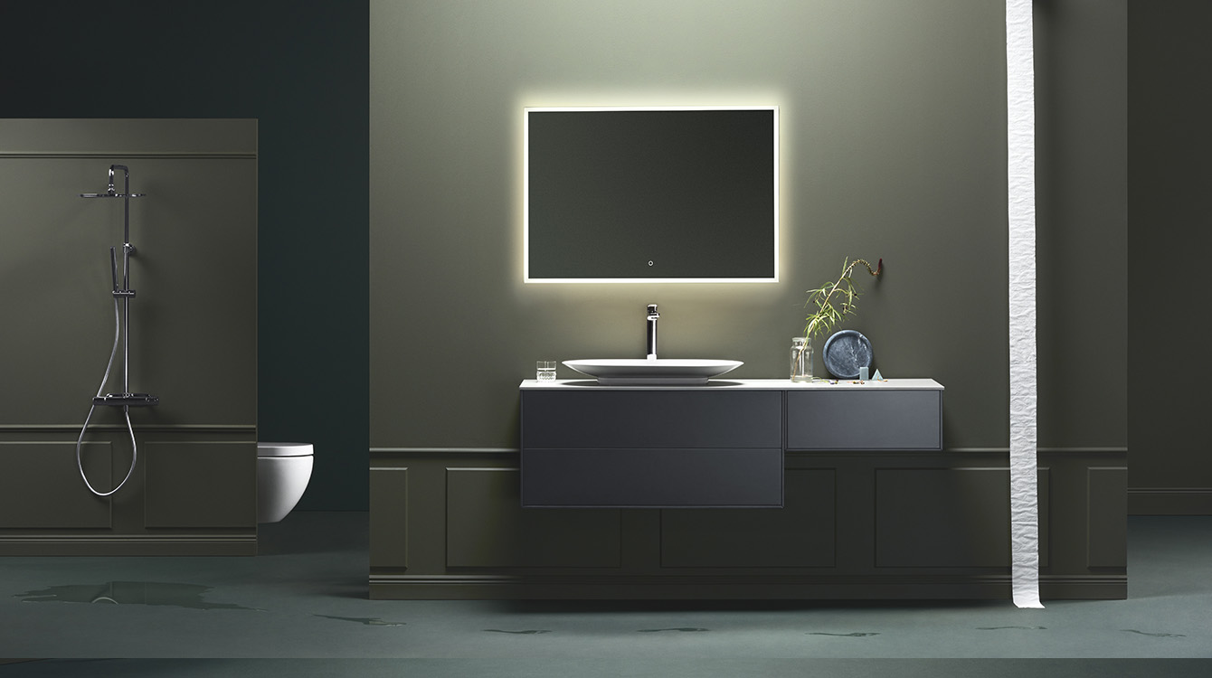 Hafa Edge 1600 i antrasittgrått med Hafa Edge Oval porselen.